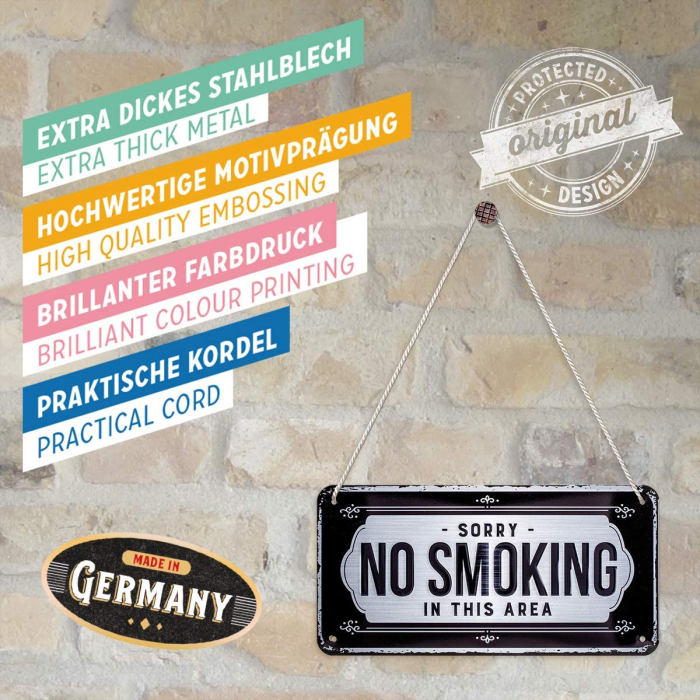 Placa metalica cu snur 10x20 Sorry No Smoking [4]