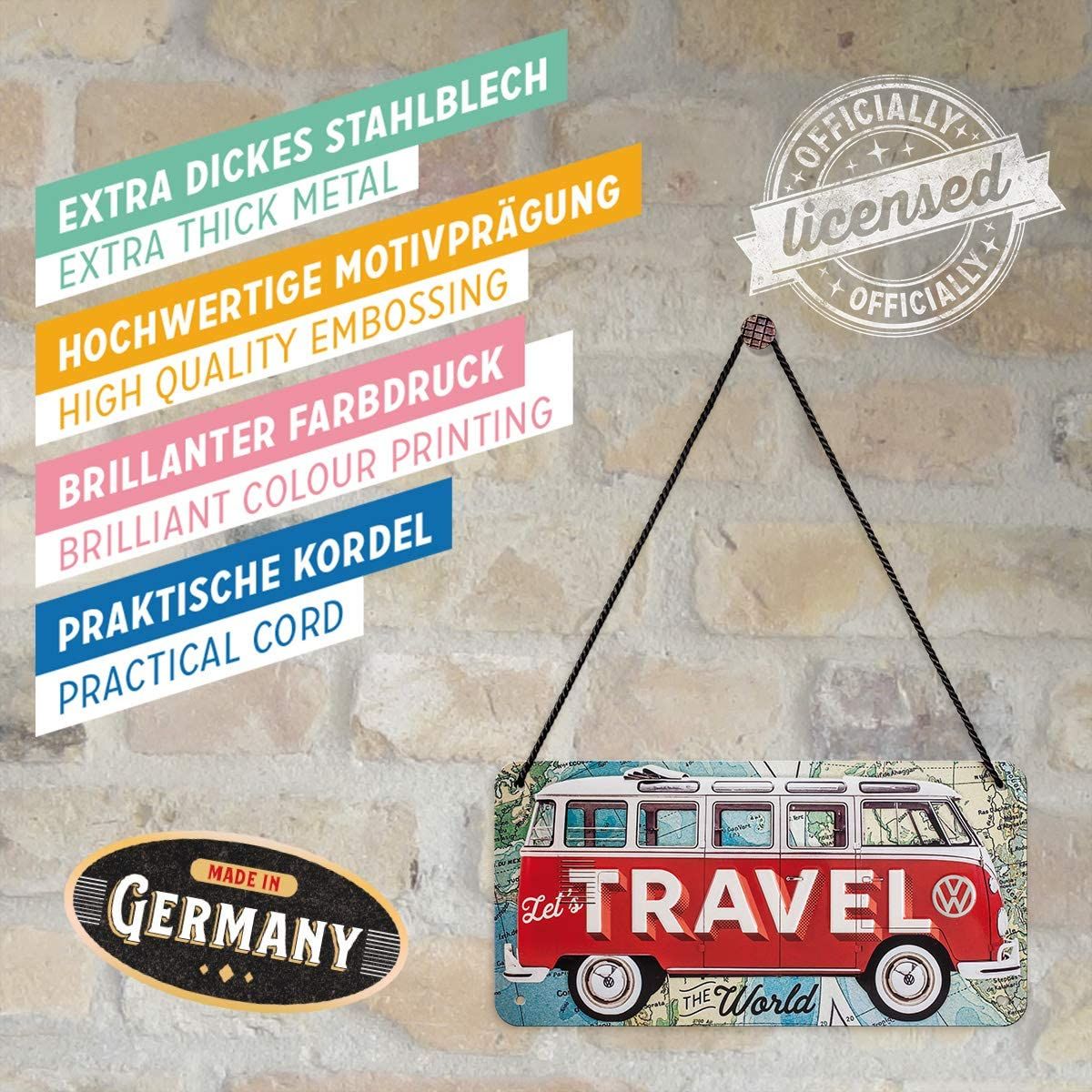 Placa metalica cu snur 10x20 Volkswagen Travel the World - Hai sa calatorim in toata lumea [4]