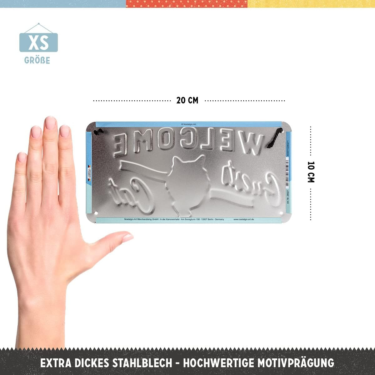Placa metalica cu snur 10x20 Welcome Cat - Pisica Primitoare [3]