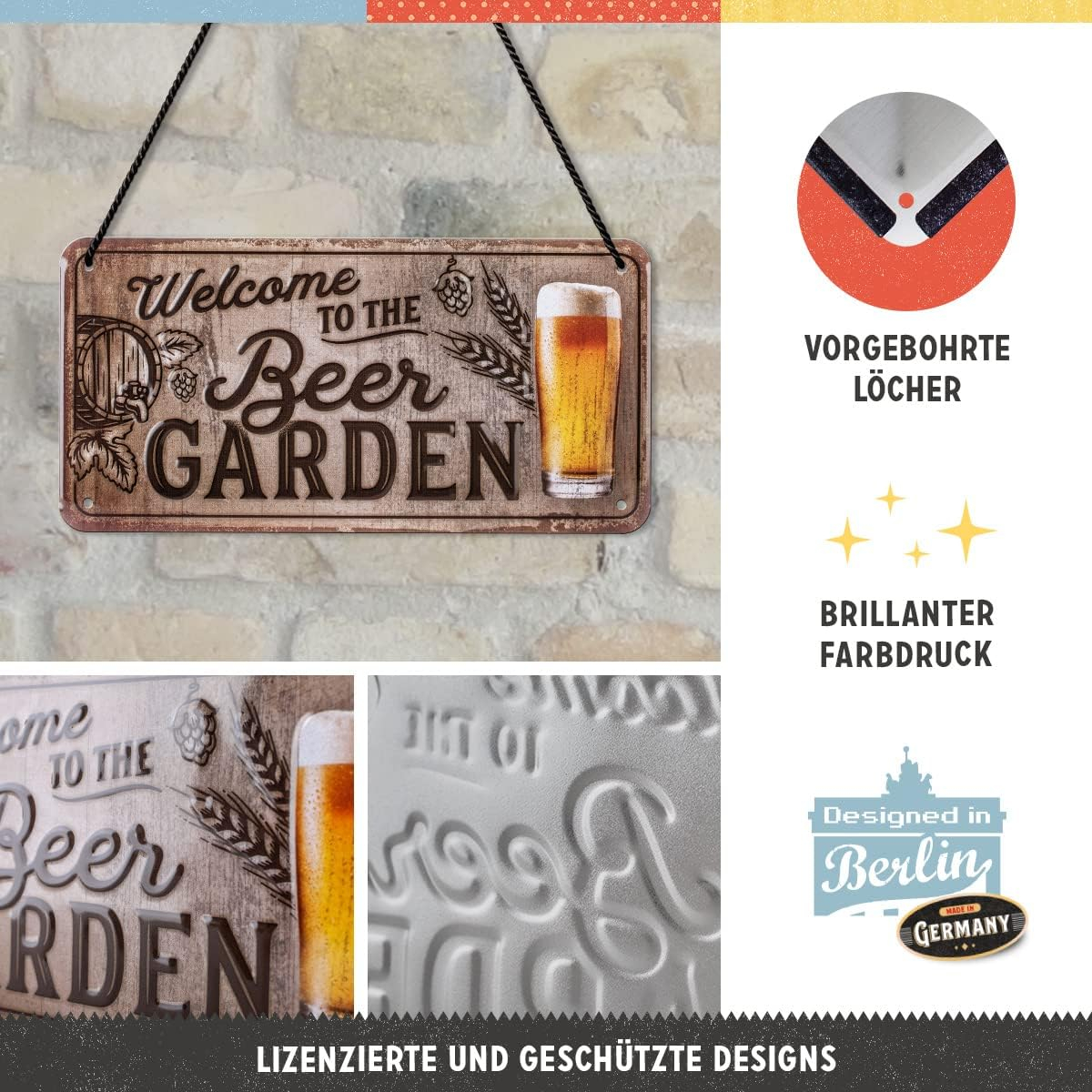 Placa metalica cu snur 10x20 Welcome to the Beer Garden - Bun venit in gradina de bere [4]