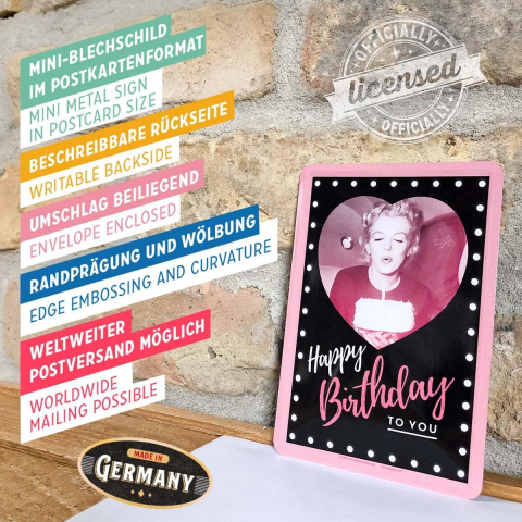 Carte postala metalica 10x14 Marilyn Monroe Happy Birthday - La multi Ani [3]