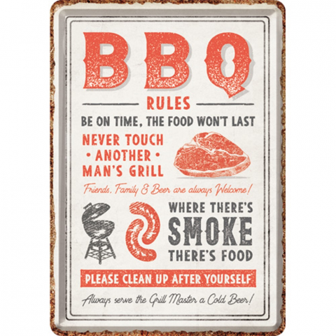 PLACI - Carte postala metalica BBQ Rules - Reguli pentru Gratar
