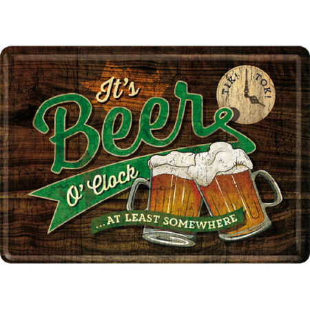 Carte postala metalica Beer O' Clock - Timpul pentru o bere