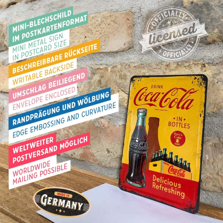 Carte postala metalica Coca-Cola - In Bottles Yellow - Imbuteliate la sticla - Galben [3]