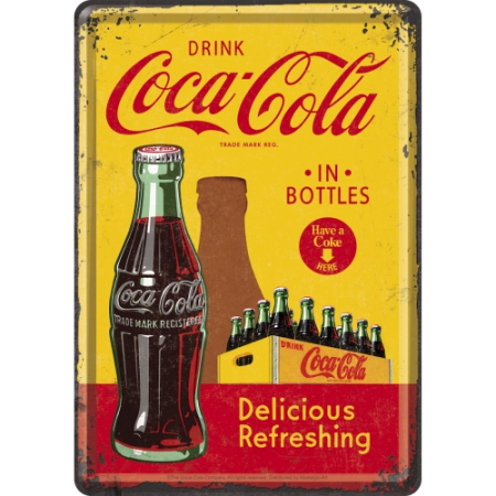 PLACI - Carte postala metalica Coca-Cola - In Bottles Yellow - Imbuteliate la sticla - Galben