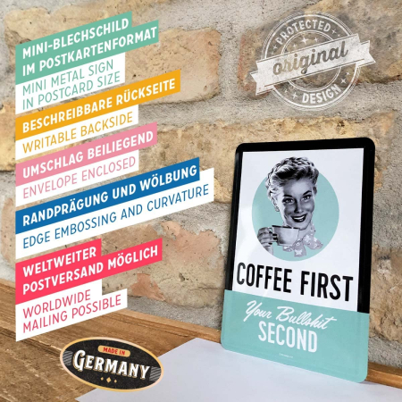 Carte postala metalica Coffee First. Your bullshit second. - Intai cafeaua si apoi balivernele tale [3]