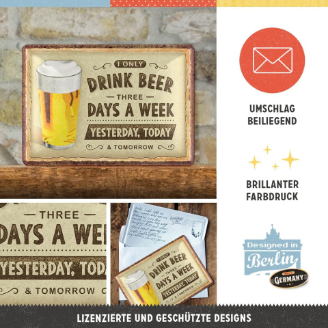 Carte postala metalica Drink Beer Three Days - Beau bere 3 zile [3]