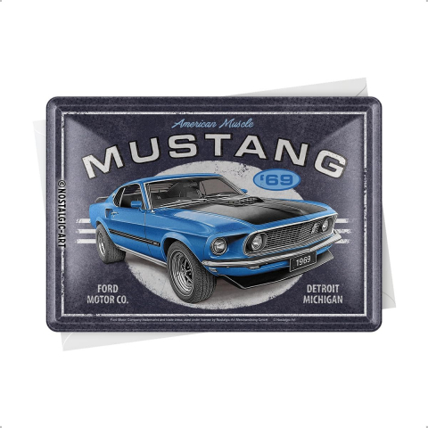 Carte postala metalica Ford Mustang 1969 Mach 1 Blue - Albastru [2]
