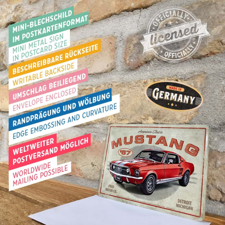 Carte postala metalica Ford Mustang - GT 1967 Red - Rosu [3]
