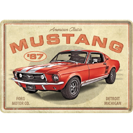 PLACI - Carte postala metalica Ford Mustang - GT 1967 Red - Rosu