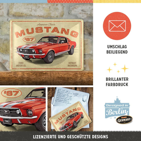 Carte postala metalica Ford Mustang - GT 1967 Red - Rosu [4]