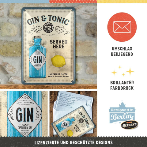 Carte postala metalica Gin & Tonic Served Here - Gin & Tonic Servit Aici [2]