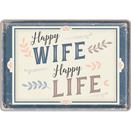 PLACI - Carte postala metalica Happy Wife Happy Life - Nevasta fericita Viata Fericita