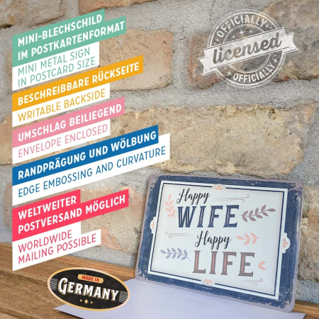 Carte postala metalica Happy Wife Happy Life - Nevasta fericita Viata Fericita [3]