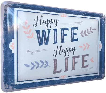 Carte postala metalica Happy Wife Happy Life - Nevasta fericita Viata Fericita [1]