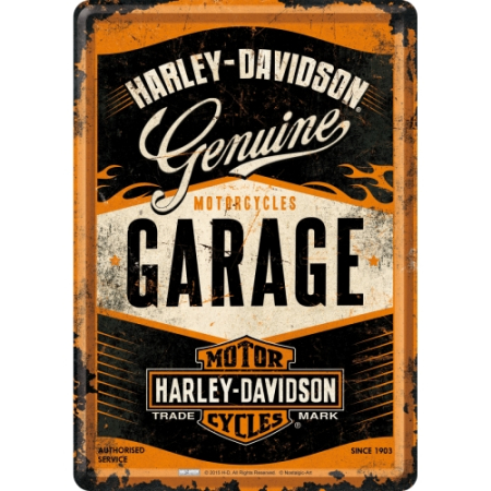 PLACI - Carte postala metalica Harley-Davidson Garage - Garaj