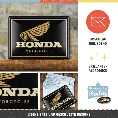 Carte postala metalica Honda MC Motorcycles Gold - Sigla Honda Moto pe auriu [3]