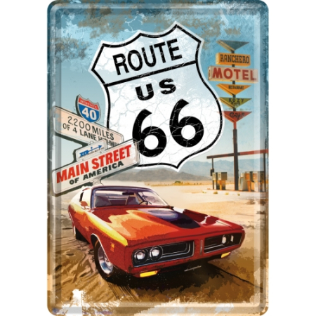 PLACI - Carte postala metalica Route 66  Gas Up - Soseaua 66 Fa-I plinul