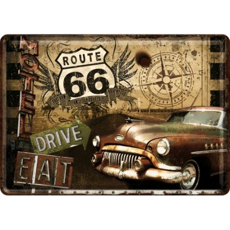 PLACI - Carte postala metalica Route 66 - Motel - Soseaua 66: Motel