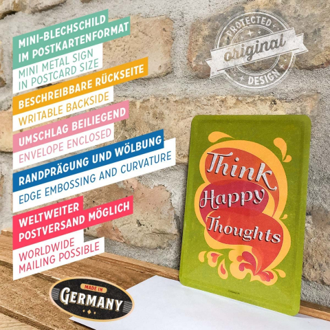 Carte postala metalica Think Happy Thoughts - Gandeste lucruri fericite [3]