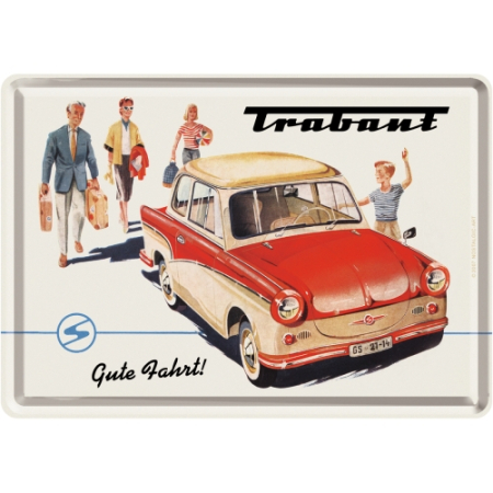 PLACI - Carte postala metalica Trabant - Drum bun