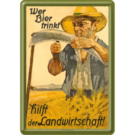 PLACI - Carte postala metalica Wer Bier trinkt hilft der Landwirtschaft Consumul de bere ajuta agricultura