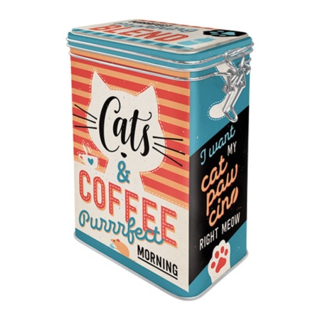 CUTII DEPOZITARE - Cutie metal capac etans L Cats & Coffee - Pisici si Cafea