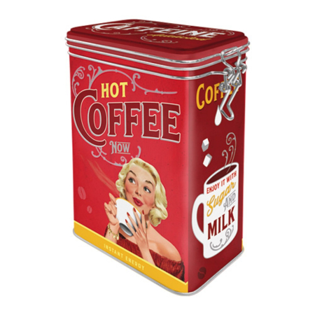 CUTII DEPOZITARE - Cutie metal capac etans L Hot Coffee Now - Cafea fierbinte chiar acum