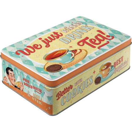 CUTII DEPOZITARE - Cutie metalica plata Tea & Cookies Together - Biscuiti si Ceai