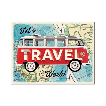 MAGNETI - Magnet 6x8 cm VW Bulli Let's Travel The World - Sa calatorim in toata lumea