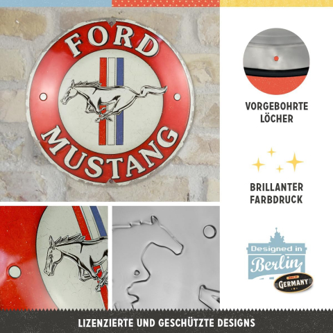 Placa decor 35cm Ford Mustang 3 Dungi Rosii [2]
