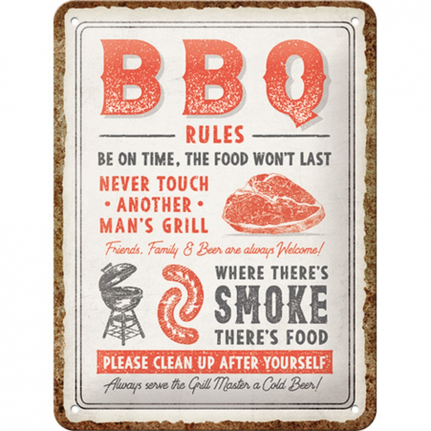 PLACI - Placa decor metalica 15x20 BBQ Rules - Reguli pentru Gratar