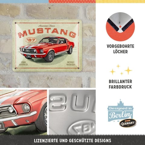 Placa decor metalica 15x20 Ford Mustang GT 1967 Rosu [1]