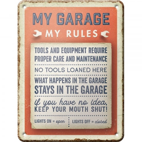 PLACI - Placa decor metalica 15x20 My Garage My Rules - Garajul meu - Regulile mele