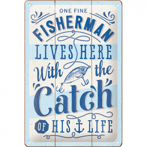 PLACI - Placa decor metalica 20x30 Fisherman Catch - Pescarul si captura
