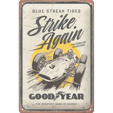 PLACI - Placa decor metalica 20x30 Goodyear Blue Strikes again - Albastru loveste din nou