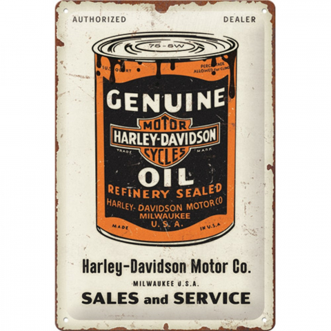 PLACI - Placa decor metalica 20x30 Harley Davidson Genuine Oil Can - Butoi de ulei Autentic