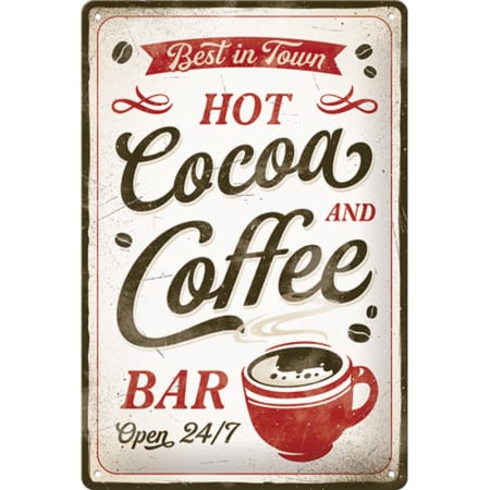 PLACI - Placa decor metalica 20x30 Hot Cocoa & Coffee - Ciocolata calda si cafea