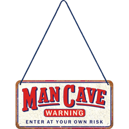 Placa decor metalica cu snur 10x20 Man Cave Warning - Avertisment -Pestera Barbatului [1]