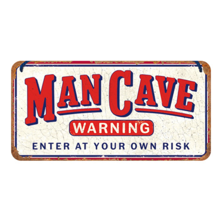Placa decor metalica cu snur 10x20 Man Cave Warning - Avertisment -Pestera Barbatului [2]