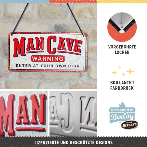 Placa decor metalica cu snur 10x20 Man Cave Warning - Avertisment -Pestera Barbatului [4]
