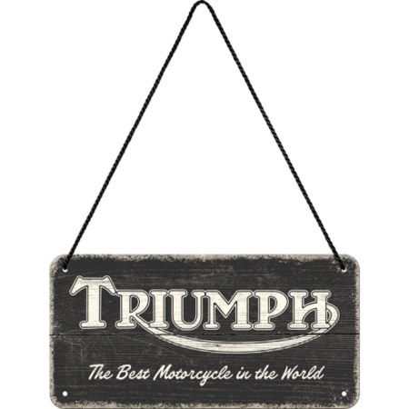 Placa decor metalica cu snur 10x20 Triumph - Logo Negru fundal de Lemn [1]