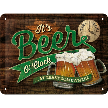 Placa metalica 15X20 Beer O'Clock Glasses - timpul pentru un pahar de bere