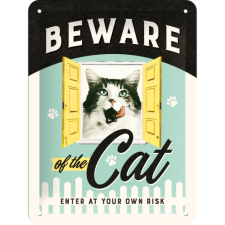 PLACI - Placa metalica 15X20 Beware of the Cat - Atentie la pisica