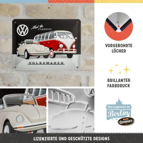 Placa metalica 15x20 cm VW - Meet The Classics - Faceti cunostinta cu clasicii [2]