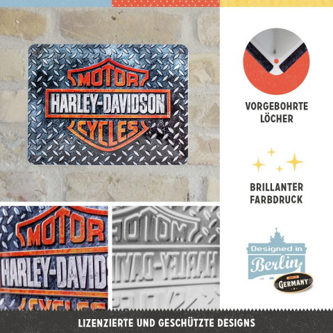 Placa metalica 15x20 Harley-Davidson - Diamond Plate - Sigla pe fundal diamantat [2]