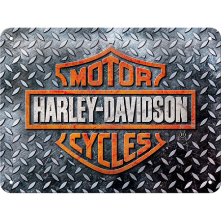 PLACI - Placa metalica 15x20 Harley-Davidson - Diamond Plate - Sigla pe fundal diamantat