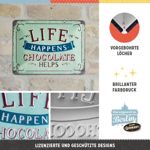 Placa metalica 15X20 Life Happens-Chocolate Helps - Viata se intampla - Ciocolata ajuta [1]