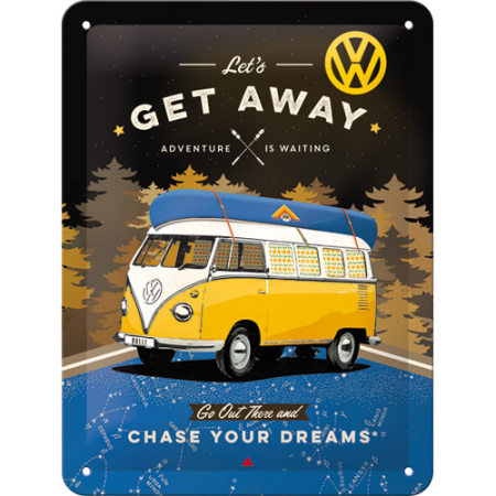 PLACI - Placa metalica 15x20 VW Bulli - Le's Get Away Night - Hai sa o intindem - fundal de noapte