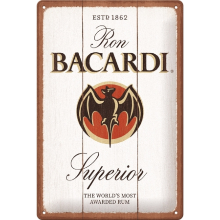 PLACI - Placa metalica 20x30 Bacardi - Superior White Wood - Logo Bacaradi Superior - fundal de lemn